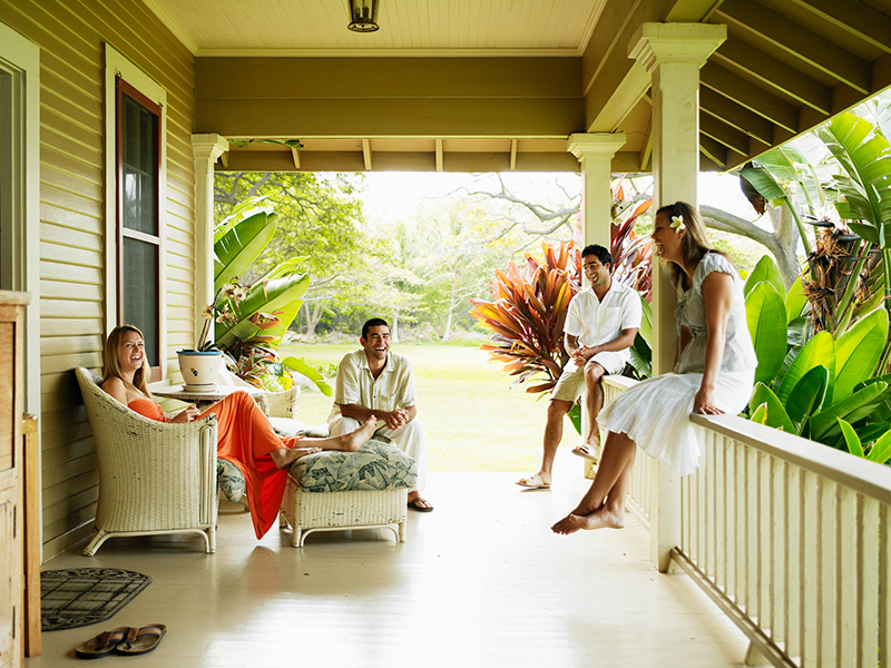 family on porch